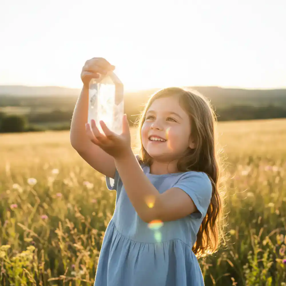 Niña mostrando su cristal brillante