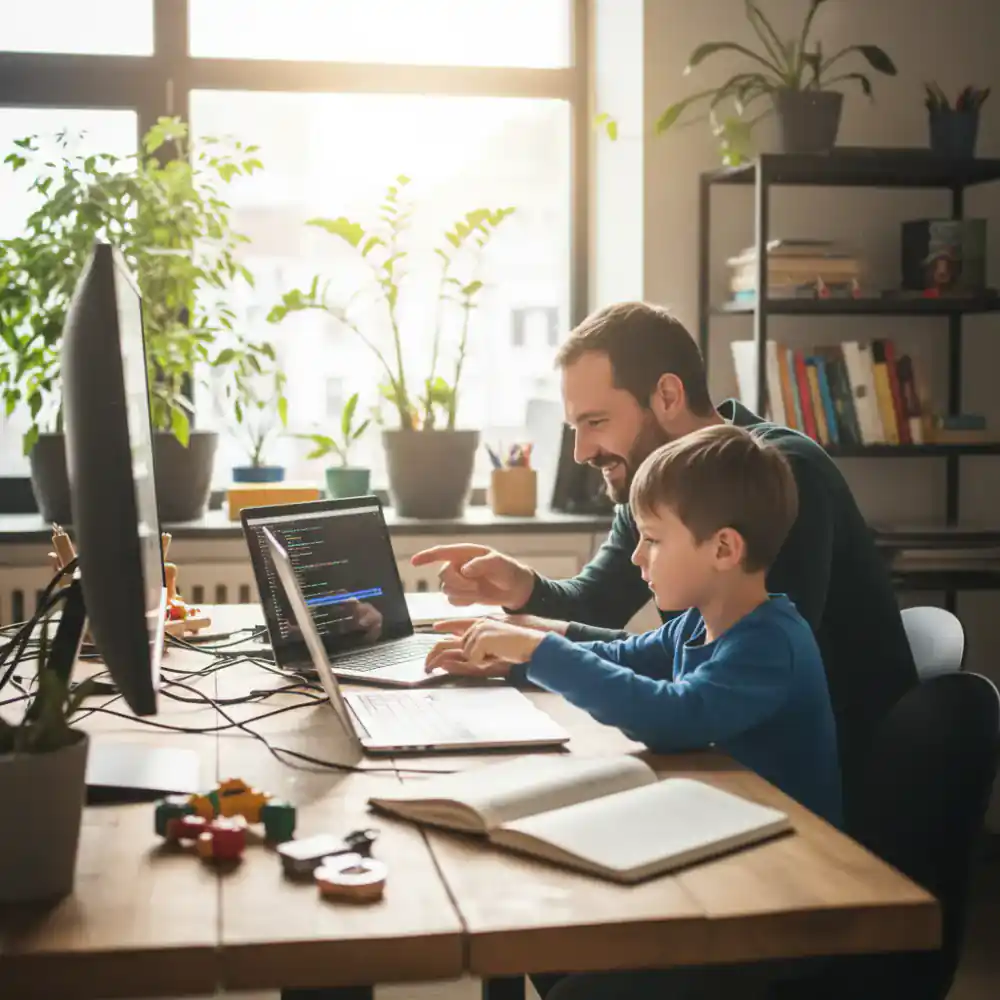 Padre e hijo programando juntos