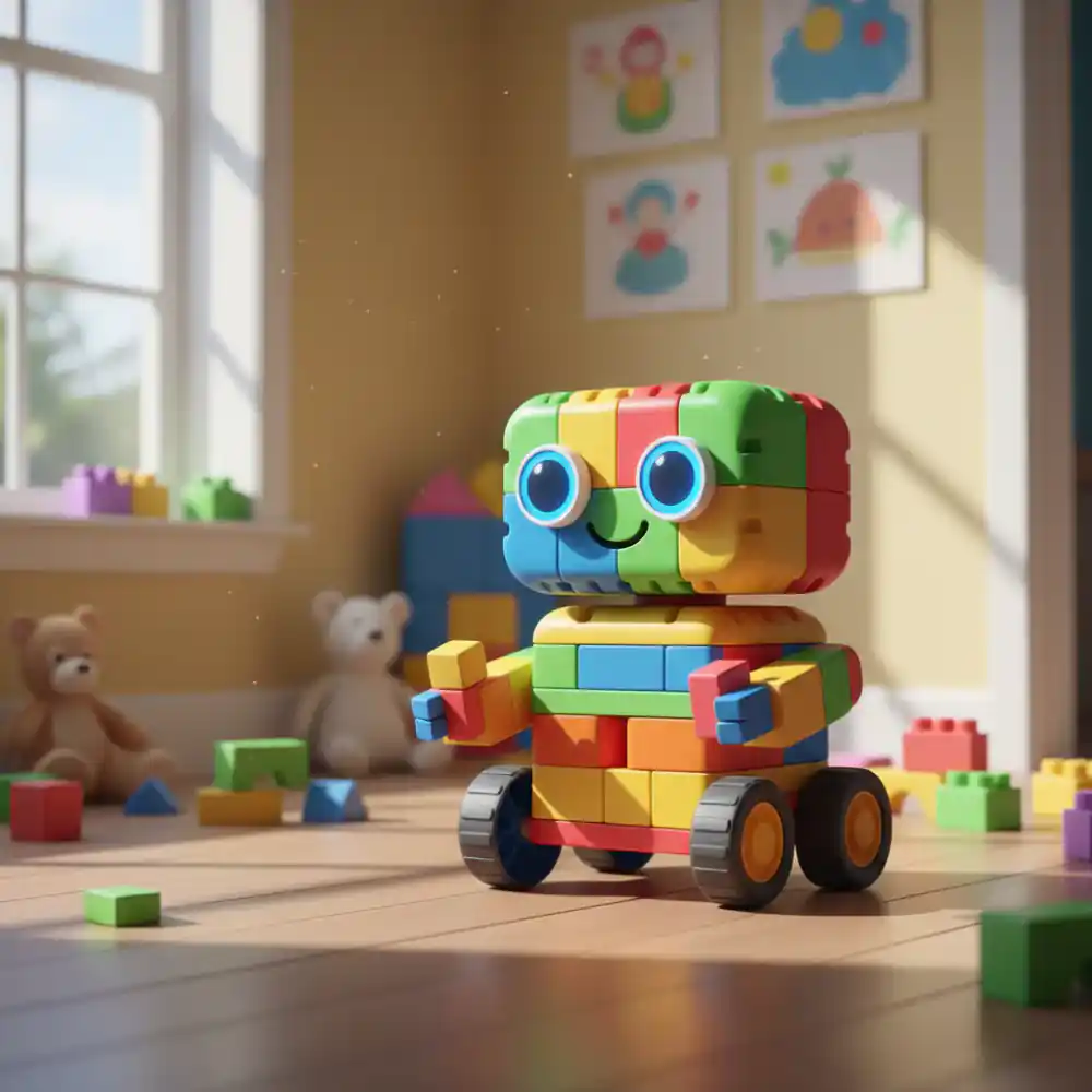 Robot educativo para niños pequeños con bloques de colores